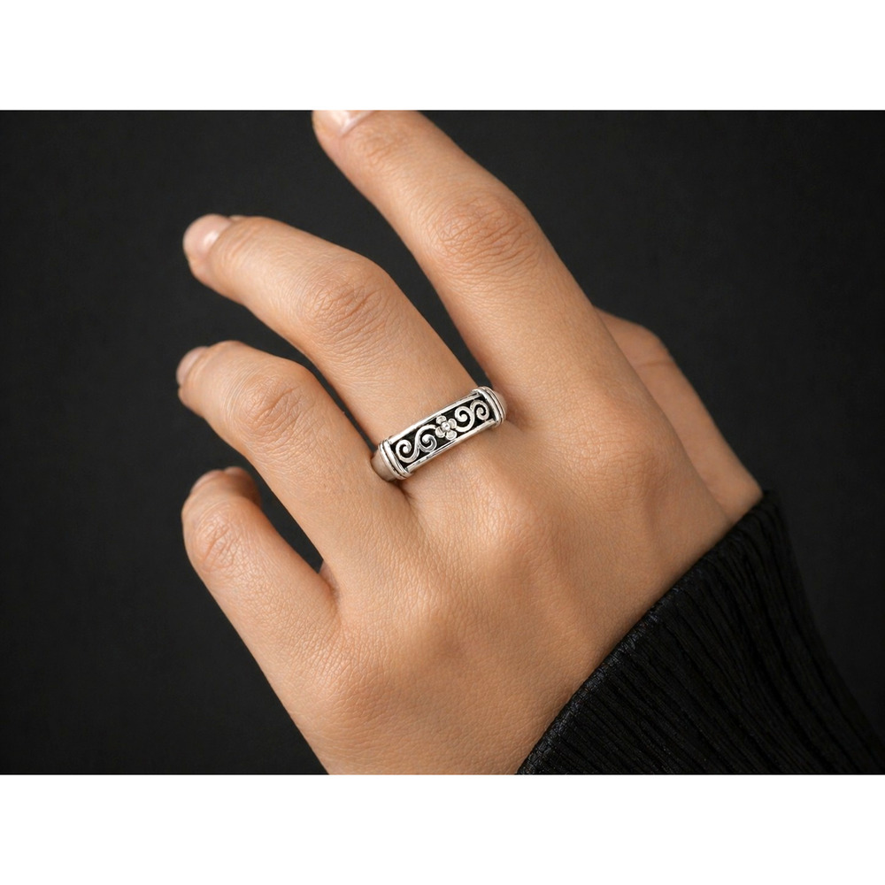 Vintage Silver Ring 925 Sterling Floral Swirl Signed TMA‎ Thailand Size 9